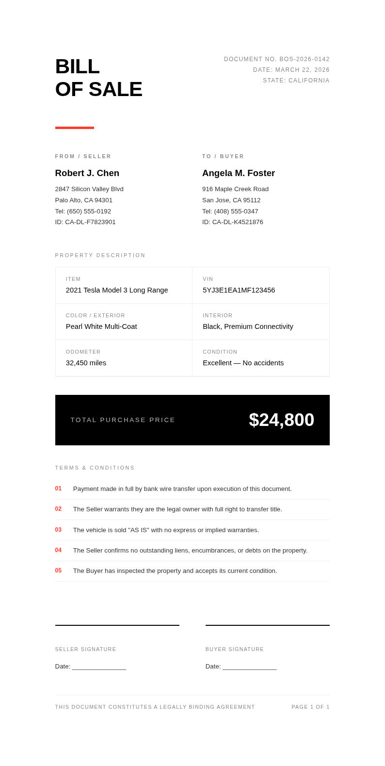 Modern Minimal Bill Of Sale